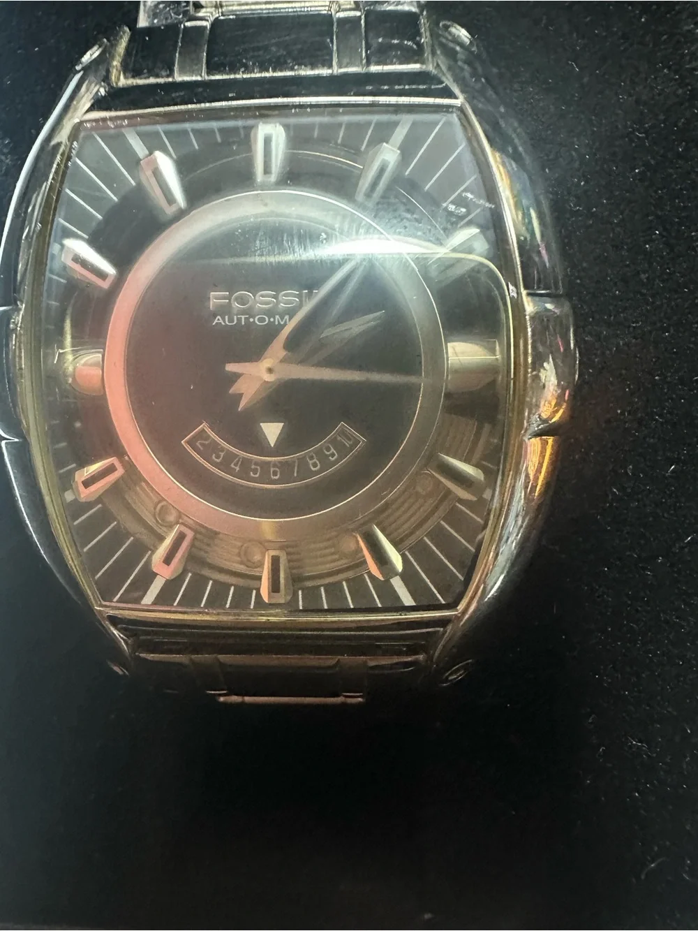 Fossil Silver Stainless Steel Watch with Black Dial